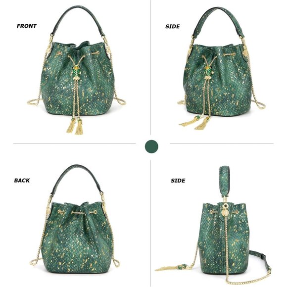 Women's Dark Green Sparkly Diamond Glitter Party Prom Cocktail Wedding Clutch - Picture 4 of 6